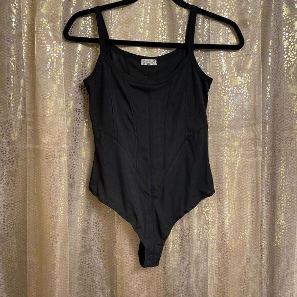 Intimately Free People Black Ribbed Thong Back Bodysuit, S - Picture 1 of 6